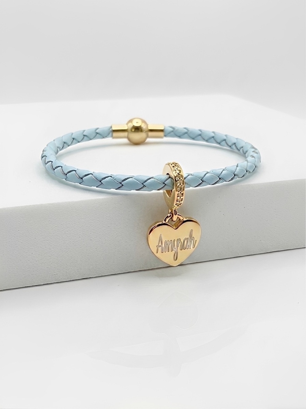 Linx Turquoise Braided Leather Bolo Cord Bracelet & Personalized Heart Charm